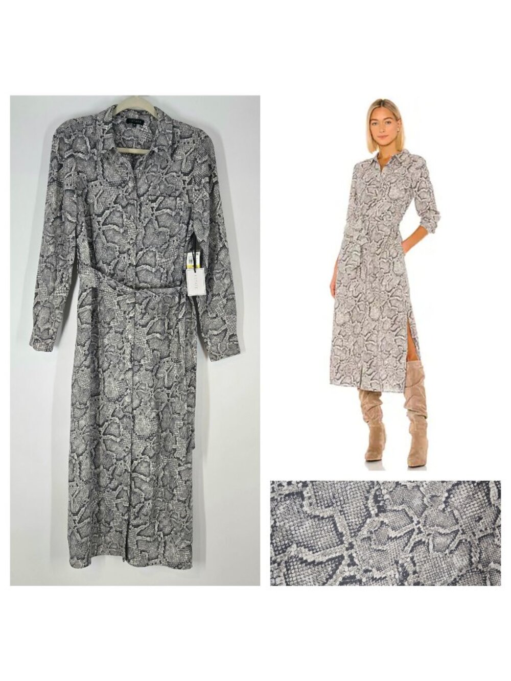 1. State Snakeskin Print Button Front Maxi Shirt Dress Women's Size Medium NEW